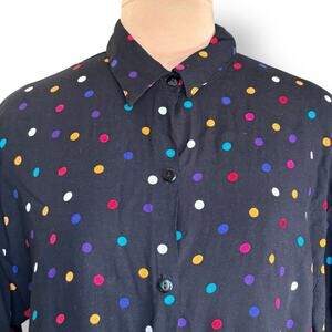 Vintage 90s Black Oversized Polka Dot Shirt Short Sleeve Button Down Multicolor